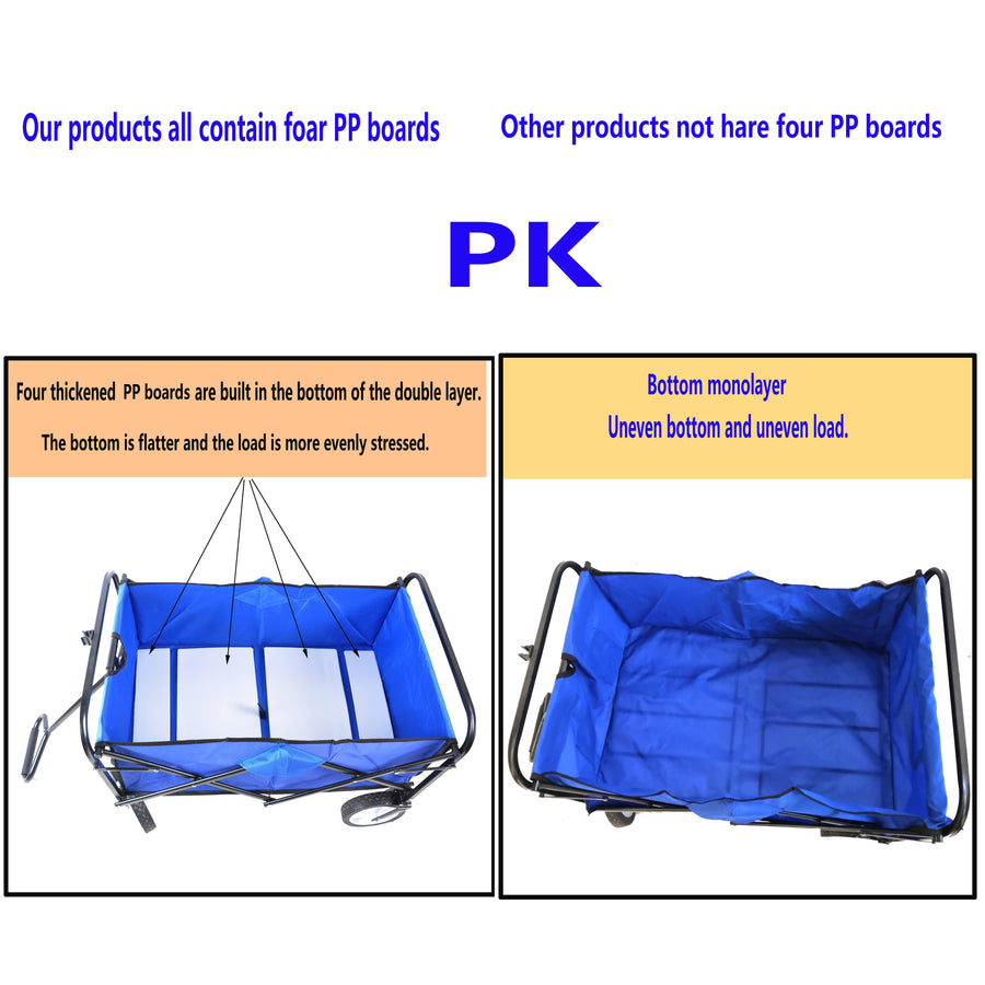 Segmart Folding Wagon Camp Cart, Outdoor Beach Wagon with Adjustable Handle & 2 Mesh Cup Holders, Utility Wagon Perfect for Camping, Beach, 150lbs, Blue, S10484