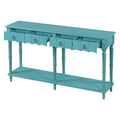 Wood Console Table with 4 Drawers, Hallway Buffet Sideboard Desk with Bottom Shelf, Retro Tall Console Table Entryway Table Accent Table for Entryway, 220lbs, Blue, S9893