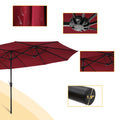 Outdoor Party Deck Market Umbrella, 15Ft Twin Durable Polyester Double-Sided Pool Umbrella with Crank, Foldable Waterproof Sunscreen Beach Sun Shade Tent for Garden, Lawn, Backyard, Burgundy, S8650