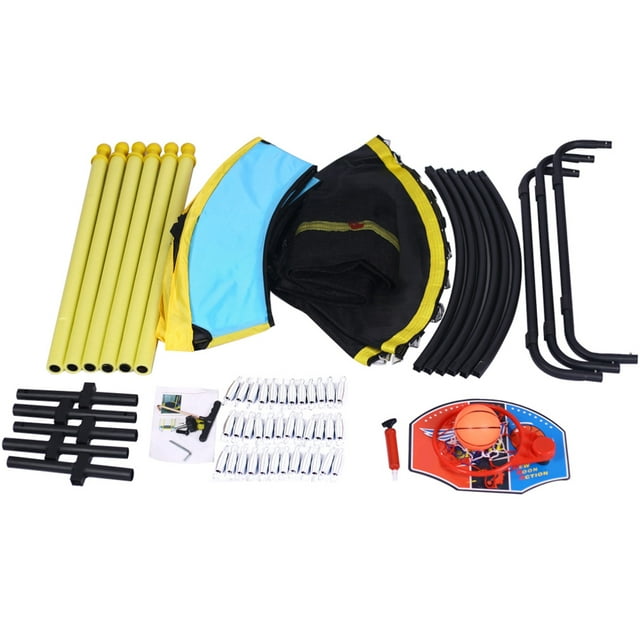 Mini Trampoline for Kids, 60" Portable Small Toddler Trampoline with Basketball Hoop, Durable and Safe Rebounder Trampoline for Kid Exercise, Outdoor Indoor Exercise Trampoline, Yellow, L3702