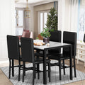 Kitchen Table and 4 Chairs Set, Metal Kitchen Table Sets Faux Marble Rectangular Breakfast Table w/Metal Legs & Black Finish Frame, Dining Table Sets for an Apartment Breakfast, SS1268