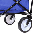 Grocery Cart with Wheels, Collapsible Outdoor Utility Wagon with All-Terrain Wheels, Heavy Duty Beach Wagon with Drink Holder, Blue Folding Wagon for Shopping, Yard, Camping, 150 Pound Capacity