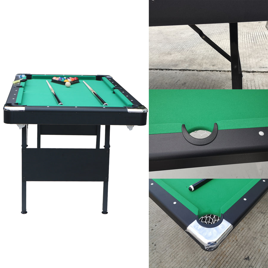 SEGMART 6 Ft Folding Pool Table, Multifunctional Billiard Table, Dining Table, Indoor Game Table, All Accessories Included, Beige with Blue Felt