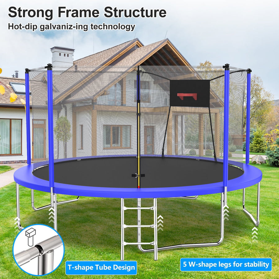 SEGMART 14FT Trampoline with Enclosure for Kids, Recreational Trampolines with Ladder and Basketball Hoop, Outdoor Trampoline with Galvanized Anti-Rust Coating for Indoor Outdoor Backyard