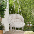 SEGMART Hammock Chair Swing, Macrame Hanging Swing Chair with Thick Cushion, Max 330 Lbs, Boho Swing Chair for Yard Bedroom Patio Porch Indoor Outdoor, Beige