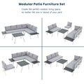 All-Weather Aluminum Outdoor Patio Furniture Set, Modern Patio Conversation Sets, Outdoor Sectional Metal Sofa with Cushion and Coffee Table for Backyard, Balcony, Garden, Light Grey