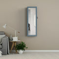 Wall Door Mounted Jewelry Armoire Cabinet with Full Length Mirror, 6 LEDs Lockable Jewelry Organizer Box with 2 Drawers, Bracelet Rod, Large Storage Capacity, Valentine's Day Gifts, Blue