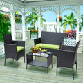 SEGMART Outdoor Patio Furniture Set, 4 Piece Modern Rattan Wicker Patio Conversation Set, Glass Table Top Cushioned Sofa Set for Yard, Pool or Backyard, Green