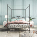 Queen Canopy Bed Frame with Under-Bed Storage, Metal Platform Bed Mattress Foundation with Vintage Style Headboard & Footboard, Easy Assembly, No Box Spring Required, Queen Black