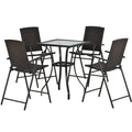 SEGMART 5 Pieces PE Wicker Patio Dining Furniture Set, Counter Height Dining Table with 1.96" Umbrella Hole and 4 Foldable Chairs for Porch Poolside Backyard, Brown