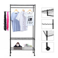 Portable Clothes Rack, Heavy Duty Hanging Garment Rack with Wheels and Side Hooks, 3 Shelves Wire Shelving Rack With Hanger Rods, Freestanding Closet Wardrobe Rack for Home Bedroom