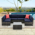 7 Piece Patio Furniture Set, 6 Rattan Wicker Chairs with Coffee Table, Outdoor Conversation Set with Cushions for Backyard, Porch, Garden, Poolside, LLL830