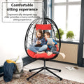Clearance! Hanging Wicker Egg Chair, Outdoor Patio Hanging Chairs with Stand, UV Resistant Hammock Chair with Comfortable Red Cushion, Durable Indoor Swing Egg Chair for Garden, Backyard, L3952