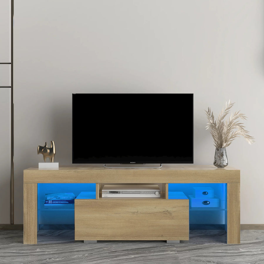 Television Stands for Living Room, Rustic Oak TV Cabinet with LED and Storage Drawers for TVs up to 55'', Console Table Entertainment Center Furniture, S9818