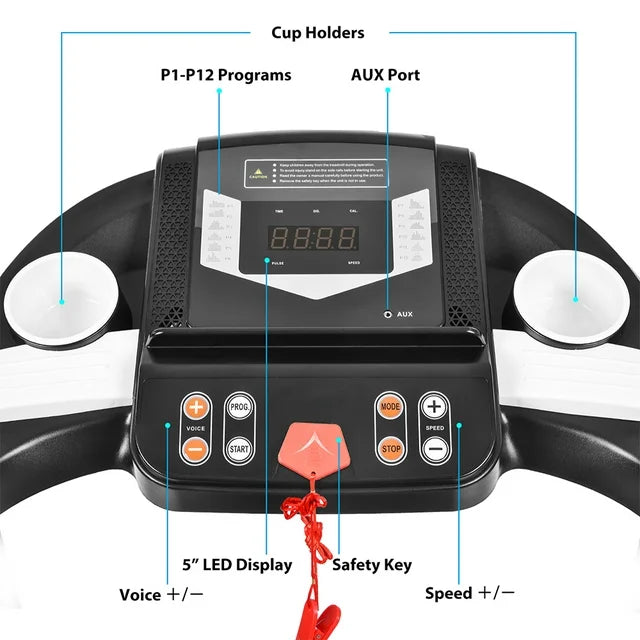 Indoor Folding Exercise Treadmills for Home, Smart Digital Foldable Exercise Motorized Running Treadmills, 16'' Wide Tread Belt, 12 KM/h Max Speed, Easy Assembly Motorized Running Machine, S5548