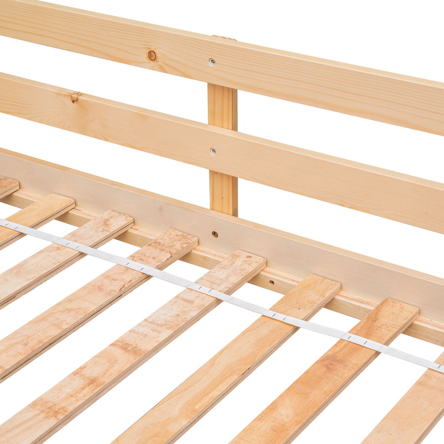 SEGMART Twin Over Twin Floor Bunk Beds with Safety Ladder and Guardrail, 400lbs Heavy Duty Solid Wood Low Bunk Bed Mattress Foundation for Boys Girls, Space-Saving Bedroom Dorm Furniture, Nature