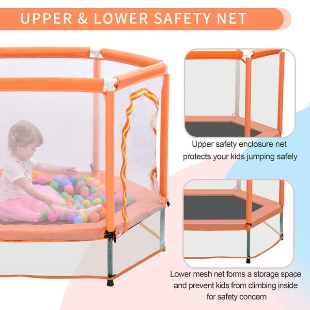 60" Trampoline for Kids, SEGMART 5FT Indoor Outdoor Trampoline with Enclosure Net, Mini Baby Toddler Trampoline with Basketball Hoop, Recreational Trampolines Birthday Gifts for Children
