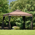 Vented Dome Top Patio Gazebo, Double Roofs Outdoor Shelter Canopy Tent with Nettings and Privacy Screens for Deck Backyard Patio Garden, 9.8 ft. Wx9.8Ft.L, Brown