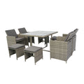 9 PCS Indoor Outdoor Wicker Dining Set Furniture, Patio Rattan Furniture Set with Glass Tabletop and Stackable Armrest Chairs, All Weather Wicker Sectional Conversation Set with Cushions