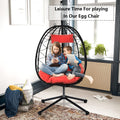 Outdoor Swinging Egg Chair, Patio Wicker Hanging Chairs with Stand, UV Resistant Hammock Chair with Comfortable Red Cushion, Durable Indoor Swing Egg Chair for Garden, Backyard, L3951