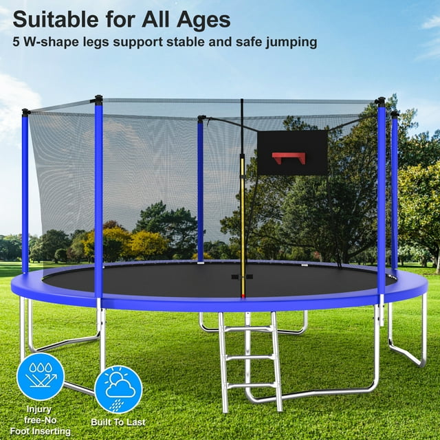 SEGMART 14FT Trampoline with Enclosure for Kids, Recreational Trampolines with Ladder and Basketball Hoop, Outdoor Trampoline with Galvanized Anti-Rust Coating for Indoor Outdoor Backyard