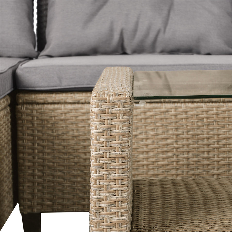 Patio Furniture Set Clearance, 4 Piece Patio Furniture Sets with Loveseat Sofa, Lounge Chair, Wicker Chair, Coffee Table, All-Weather Patio Sectional Sofa Set with Cushions for Backyard Garden Pool