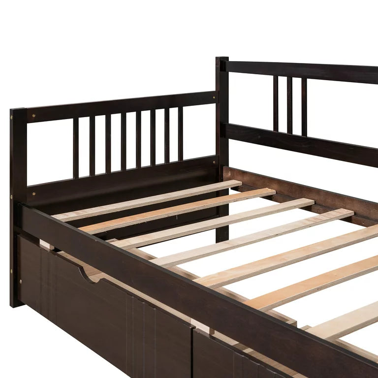 Twin Daybed Bed, SEGMART Captain Sofa Bed with 2 Storage Drawers, Wood Twin Daybed Bed with 10 Slats Strong Support, Farmhouse Style Solid Wood Bedframe for Kid's Room, Teens, Espresso, SS2660