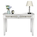42” Mirrored Console Table with 2 Drawers for Entryway/Hallway, Silver Bedroom Desk Mirror Makeup Table Sofa Tables with Crystal for Living Room