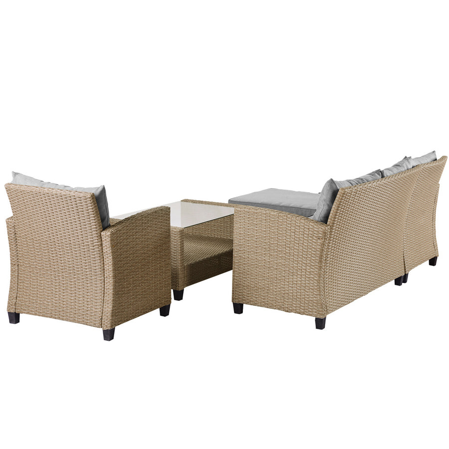 Patio Furniture Set Clearance, 4 Piece Patio Furniture Sets with Loveseat Sofa, Lounge Chair, Wicker Chair, Coffee Table, All-Weather Patio Sectional Sofa Set with Cushions for Backyard Garden Pool