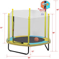 Mini Trampoline for Kids, 60" Portable Small Toddler Trampoline with Basketball Hoop, Durable and Safe Rebounder Trampoline for Kid Exercise, Outdoor Indoor Exercise Trampoline, Yellow, L3702