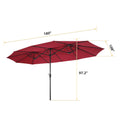 Outdoor Party Deck Market Umbrella, 15Ft Twin Durable Polyester Double-Sided Pool Umbrella with Crank, Foldable Waterproof Sunscreen Beach Sun Shade Tent for Garden, Lawn, Backyard, Burgundy, S8650