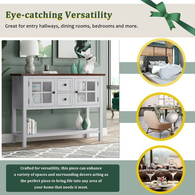 Console Table, 45'' Modern Sofa Table for Entryway, Living Room Tables with 2 Drawers, 2 Cabinets and 1 Shelf, Kitchen Buffet Sideboard Table for Storage, Narrow Console Table, White and Brown, SS615