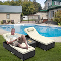 Segmart 3 Pieces Reclining Outdoor Patio Lounge Furniture Set, All-Weather Poolside Rattan Wicker Chaise Chairs Sets with Cushions & 2 Pillows, for Backyard Deck Porch Garden, Beige, SS2120