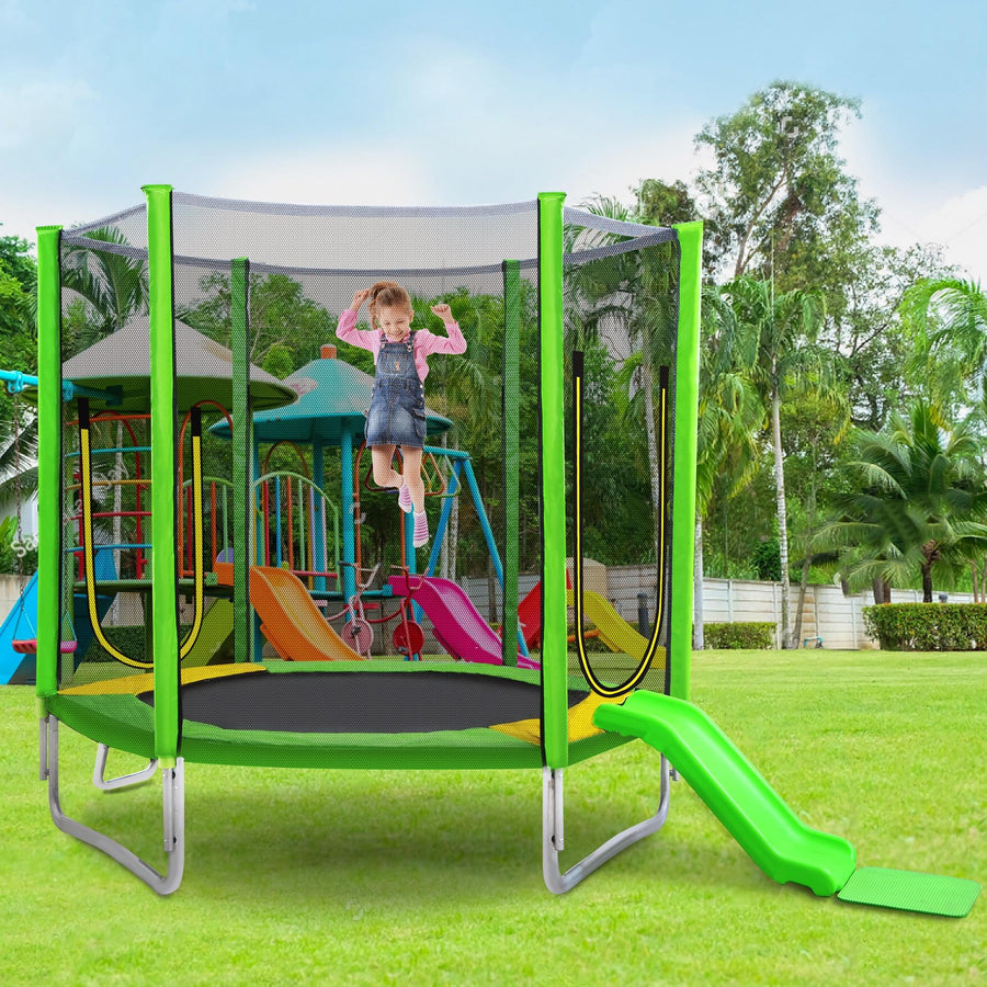 7FT Trampoline for Kids with Safety Enclosure Net, SEGMART Toddler Trampoline with Removable Slide, Upgrade Recreational Trampoline with Jumping Mat for Indoor Outdoor Backyard, Green