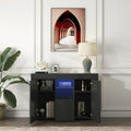 Black Buffet Sidetable Cupboard with 16 Color LED Light, Living Room High Gloss Buffet Storage Cabinet with Large Storage Drawers and 2 Small Cabinet, Open Shelves, Black, S6384