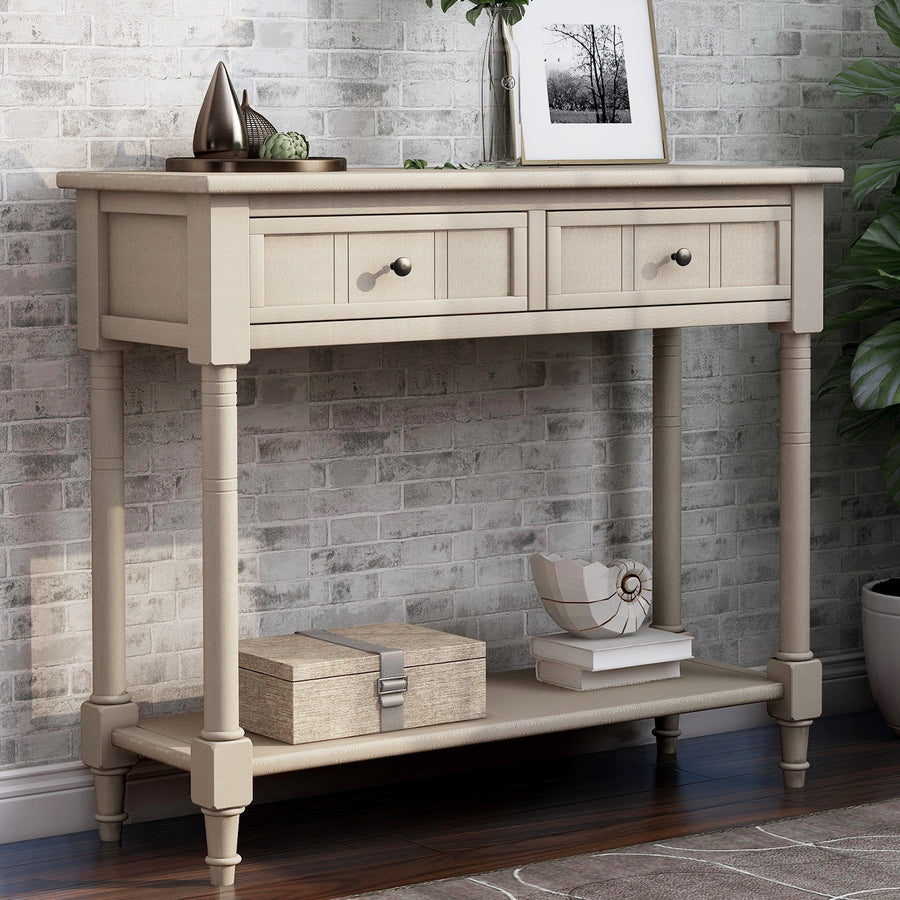 Entryway Table with Storage, SEGMART Console Table with Drawers, Solid Wood Entryway Table with Shelf, Modern Entry Table Console Table for Living Room Entryway Hallway Foyer, Retro Grey