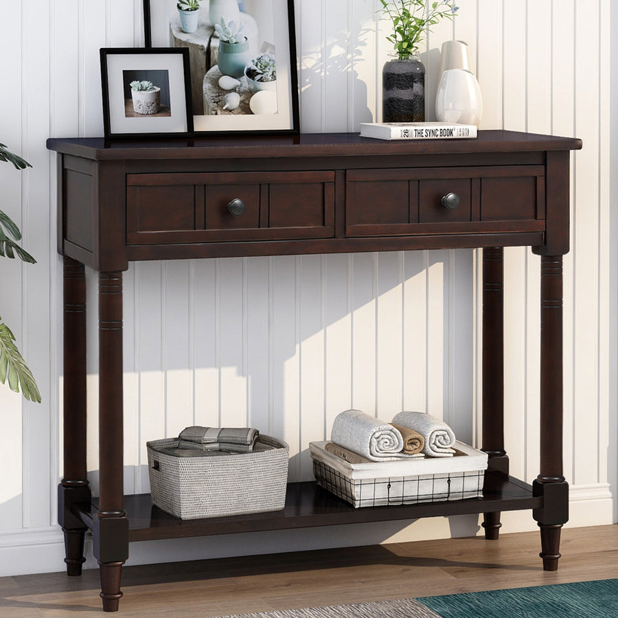 Entry Table with Drawers, SEGMART Wooden Console Table Sofa Table with Storage, Foyer Table Entryway Table with Shelf, Modern Console Table for Living Room Entryway Hallway Foyer Study, Espresso,H2320
