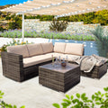 Patio Furniture Sofa Set, 4 Piece Outdoor Conversation Sets, Rattan Sofa Chairs and Glass Table, Ottoman, All-Weather Patio Sectional Sofa Set with Cushions for Backyard, Porch, Garden, Poolside, Gray
