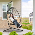 Patio Lounger Egg Chair, Outdoor Hanging Chaise Swing Egg-Shaped Chair w/Hanging Kits, Durable All-Weather UV Wicker Patio Rattan Lounge Chair for Bedroom, Patio, Deck, Yard, Garden, 350lbs, SS1993