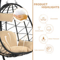 Patio Lounger Egg Chair, Outdoor Hanging Chaise Swing Egg-Shaped Chair w/Hanging Kits, Durable All-Weather UV Wicker Patio Rattan Lounge Chair for Bedroom, Patio, Deck, Yard, Garden, 350lbs, SS1993