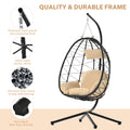 Patio Lounger Egg Chair, Outdoor Hanging Chaise Swing Egg-Shaped Chair w/Hanging Kits, Durable All-Weather UV Wicker Patio Rattan Lounge Chair for Bedroom, Patio, Deck, Yard, Garden, 350lbs, SS1993