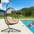 Patio Lounger Egg Chair, Outdoor Hanging Chaise Swing Egg-Shaped Chair w/Hanging Kits, Durable All-Weather UV Wicker Patio Rattan Lounge Chair for Bedroom, Patio, Deck, Yard, Garden, 350lbs, SS1993
