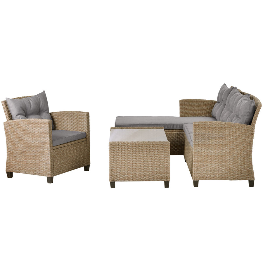 Patio Furniture Set Clearance, 4 Piece Patio Furniture Sets with Loveseat Sofa, Lounge Chair, Wicker Chair, Coffee Table, All-Weather Patio Sectional Sofa Set with Cushions for Backyard Garden Pool