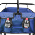 Grocery Cart with Wheels, Collapsible Outdoor Utility Wagon with All-Terrain Wheels, Heavy Duty Beach Wagon with Drink Holder, Blue Folding Wagon for Shopping, Yard, Camping, 150 Pound Capacity