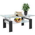 Glass Coffee Table with Lower Shelf, Clear Rectangle Glass Coffee Table, Modern Coffee Table with Metal Legs, Rectangle Center Table Sofa Table Home Furniture for Living Room, L5509