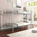 Modern Home Bunk Bed for Kids, Twin Over Twin Loft Bed with Stairs and Guard Rail, Sturdy Metal Bunk Bed Frame, Easy Assembly, No Spring Box Needed, Silver, SS1391