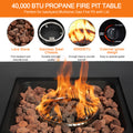 SEGMART 28" Propane Gas Fire Pit Fireplace, Outdoor 40,000 BTU Auto-Ignition Propane Gas Fire Pit Table, Rattan-Look Fire with Lava Stone, Adjustable Flame and Control Knob, Removable Lid, S9682