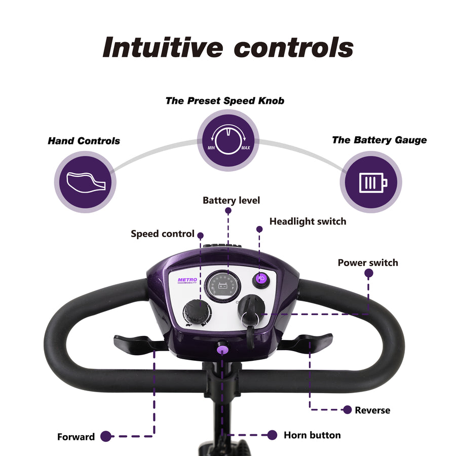 Compact Mobility Scooters for Senior, SEGMART Heavy Duty Electric Scooters with 300W Motor, Motorized Scooter with Detachable Basket, Outdoor Scooter With Anti-Tip wheel, Purple, SS190