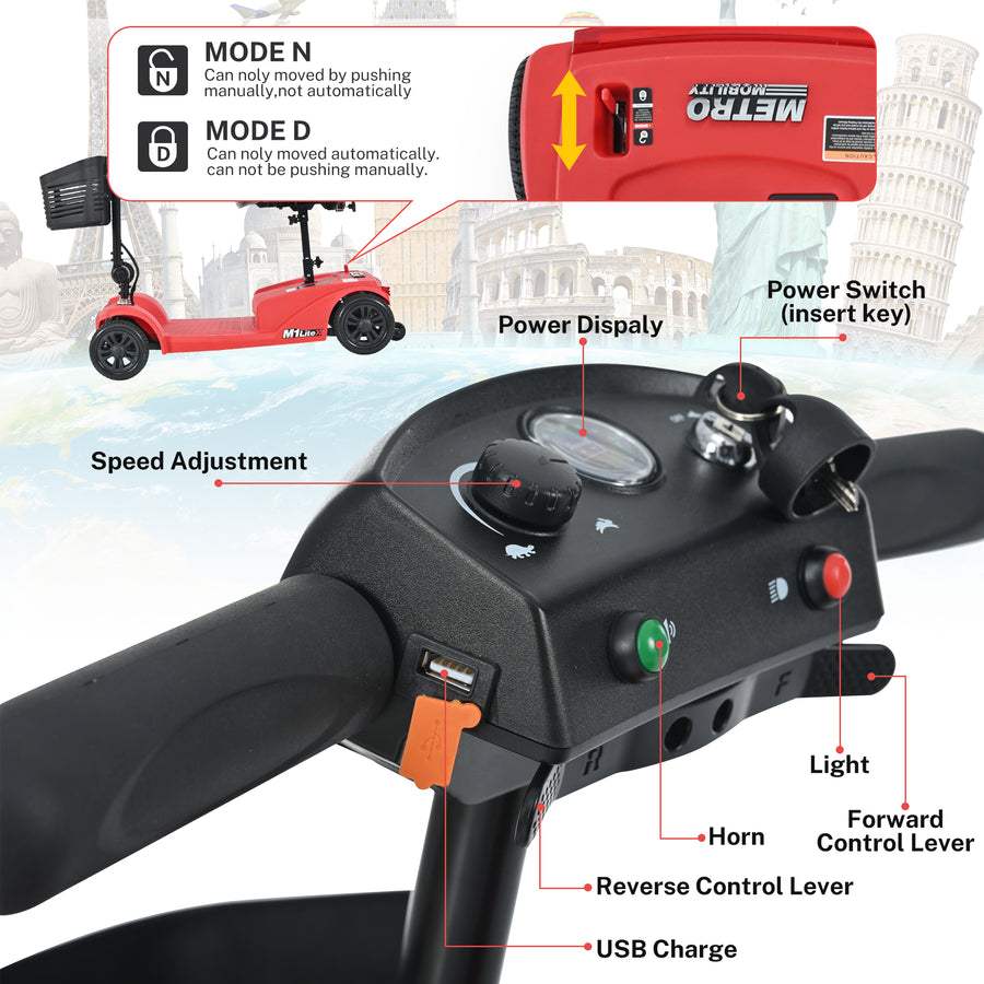 Segmart Mobility Scooter for Seniors, Heavy Duty 4-Wheel Mobile Device with Front & Rear Light, 300lbs, Black