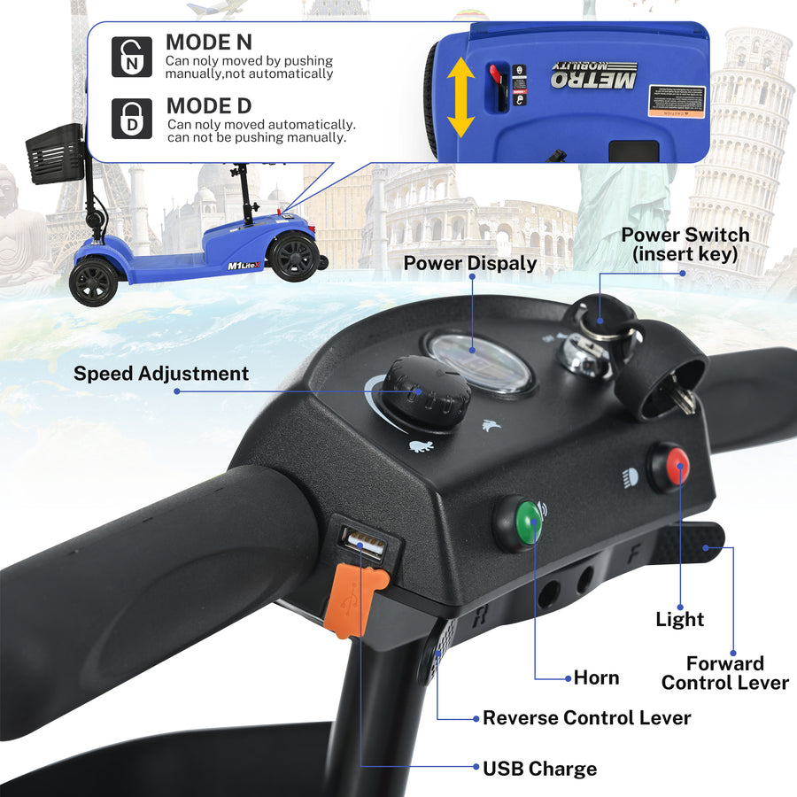 Segmart Mobility Scooter for Seniors, Heavy Duty 4-Wheel Mobile Device with Front & Rear Light, 300lbs, Black